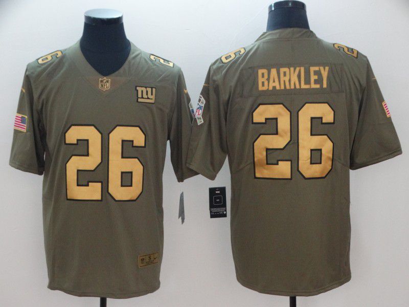 Men New York Giants #26 Barkley Green gold Nike Olive Salute To Service Limited NFL Jersey